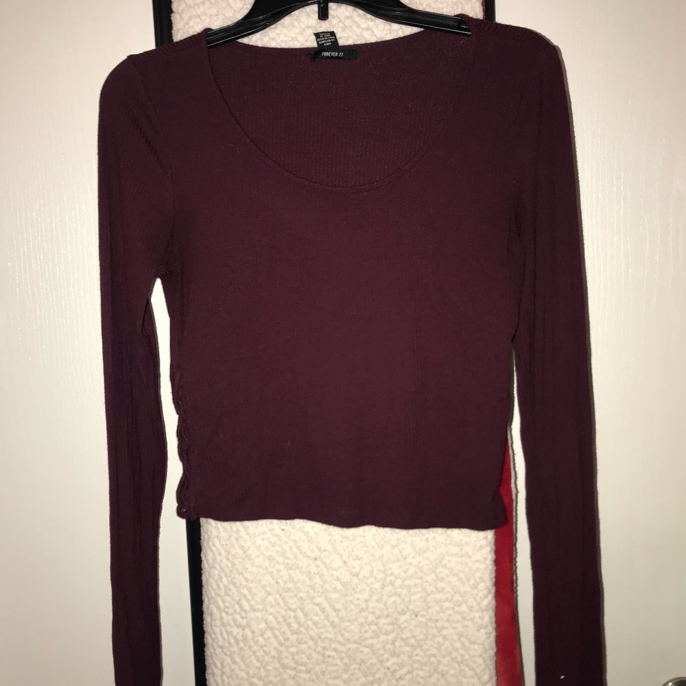 Maroon Crop Long Sleeved Tee
